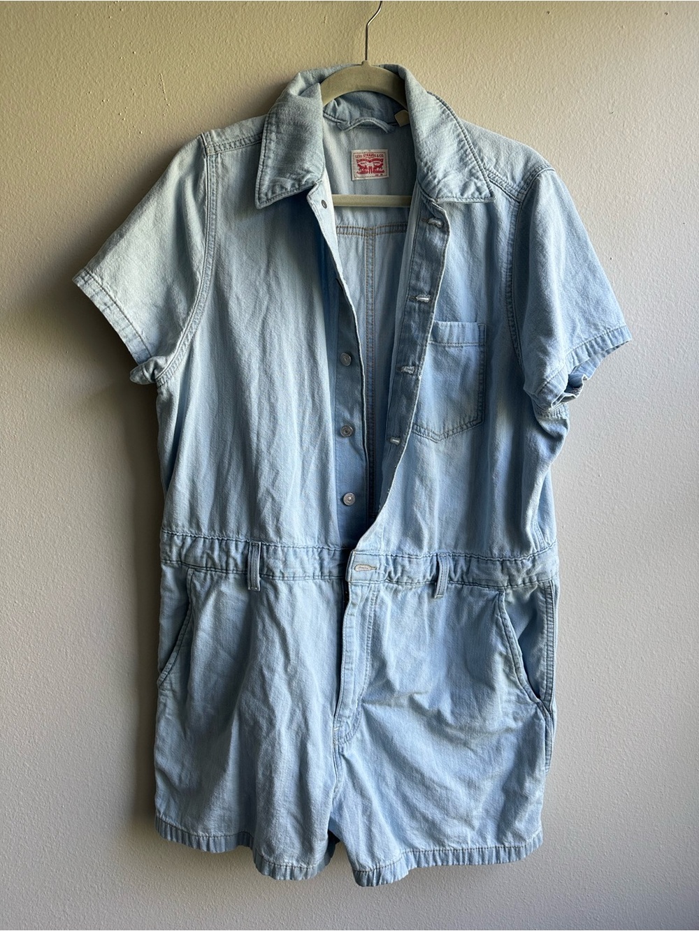 Light Blue Denim Short-Sleeve Romper